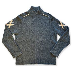 Vintage 90s Mexx Lamb Wool Blend Knit Grey Zip-Up Sweater with Nordic Pattern
